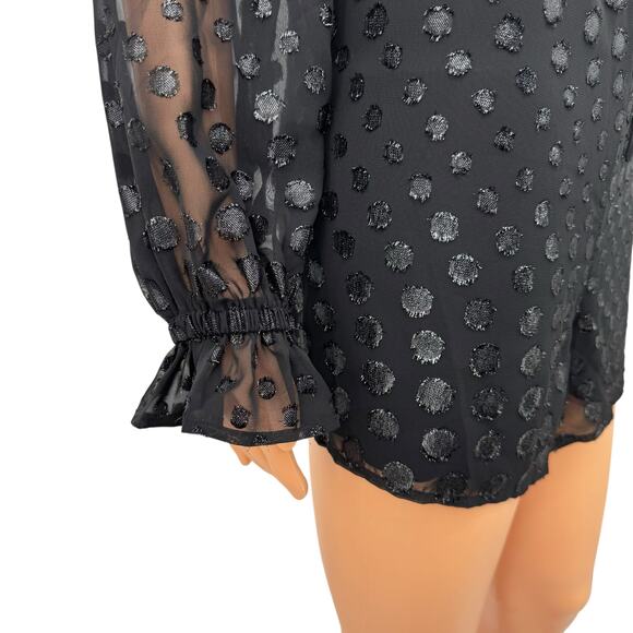 Express Black Metallic Polka Dot Romper Size M Off-Shoulder Long Sleeve NWT $88 - Picture 6 of 10
